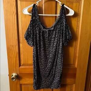 #21 - Express Black Leopard Sequin Ruched Blouse